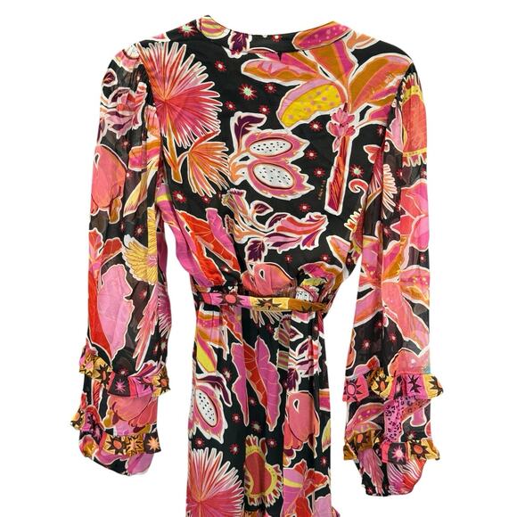 Farm Rio x Anthropologie Pink Tropical Floral Maxi Dress Long Sleeve XS - Picture 6 of 10